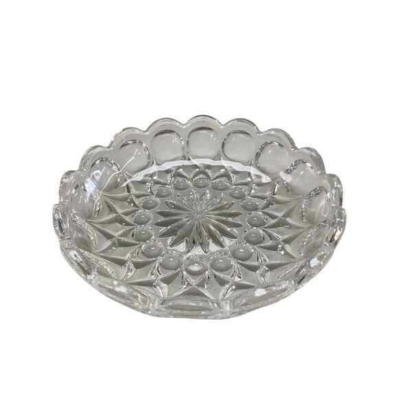 Vintage Glass Thumbprint Scalloped Edge Dish Round Starburst & Scalloped Design - Picture 3 of 8